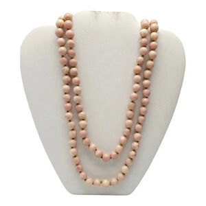 Miriam Haskell Round Rhodonite Pink Stone Beaded Necklace Gold Tone Vintage